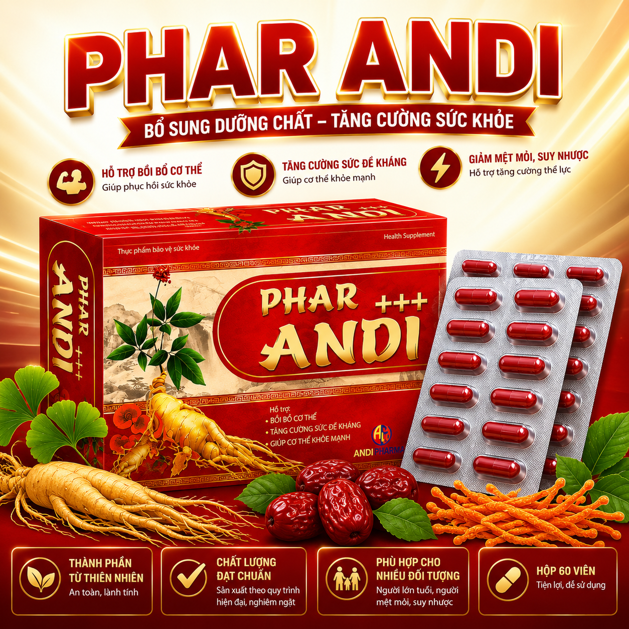 Thuốc Bổ Phar Andi, Hộp 60 Viên